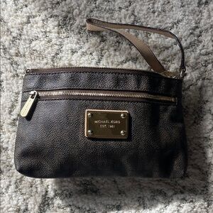 Michael Kors Dark Brown Wristlet with Gold Accents